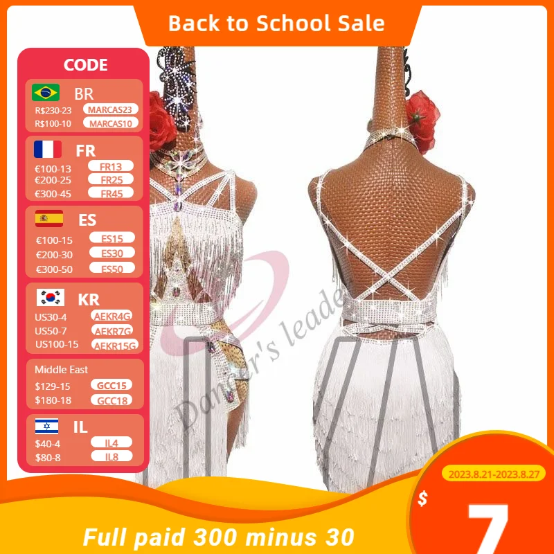 

Latin dance Dress High end Customized Sleeveless Full Diamond Tassel Chacha Tango Female Adult Stage Professional Clothing