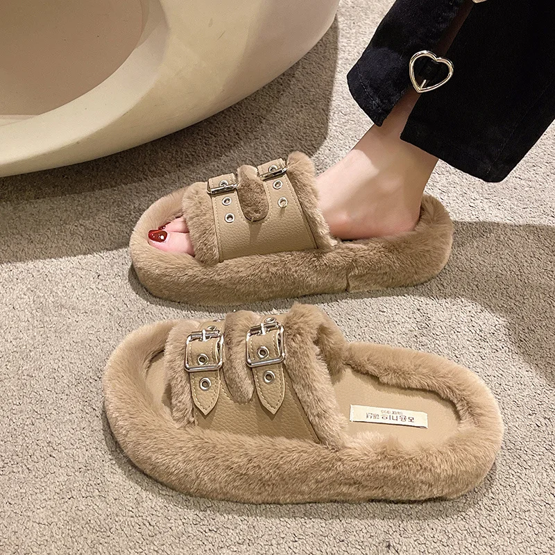

Comfort Shoes for Women Luxury Sandals Fur Heels Fashion Outside Low Velvet 2022 Girls Short Plush Slipper Rome Flock Basic with