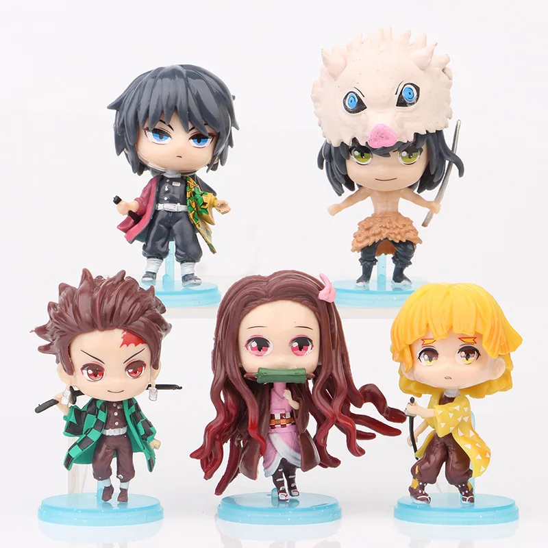 

5PCS/Set Demon Slayer Figure Toys Kimetsu no Yaiba Kamado Tanjirou Nezuko Zenitsu Giyuu Inosuke Cute Action Figure Model Toy