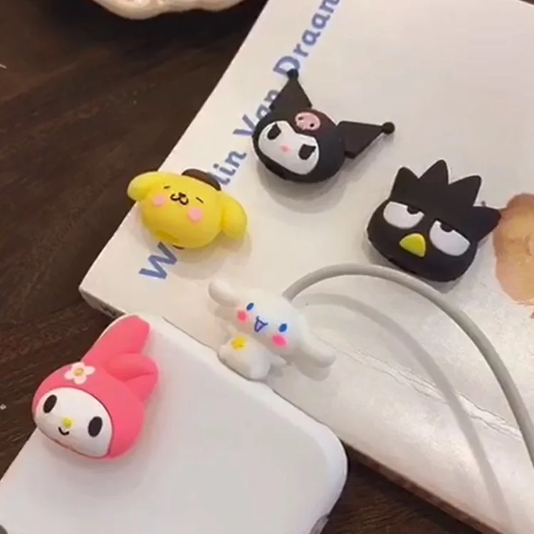 

Kawaii Cartoon Sanrioed Data Cable Protective Sleeve Kuromi Melody Cinnamoroll Anime Girls Apple Charging Cable Doll Decoration