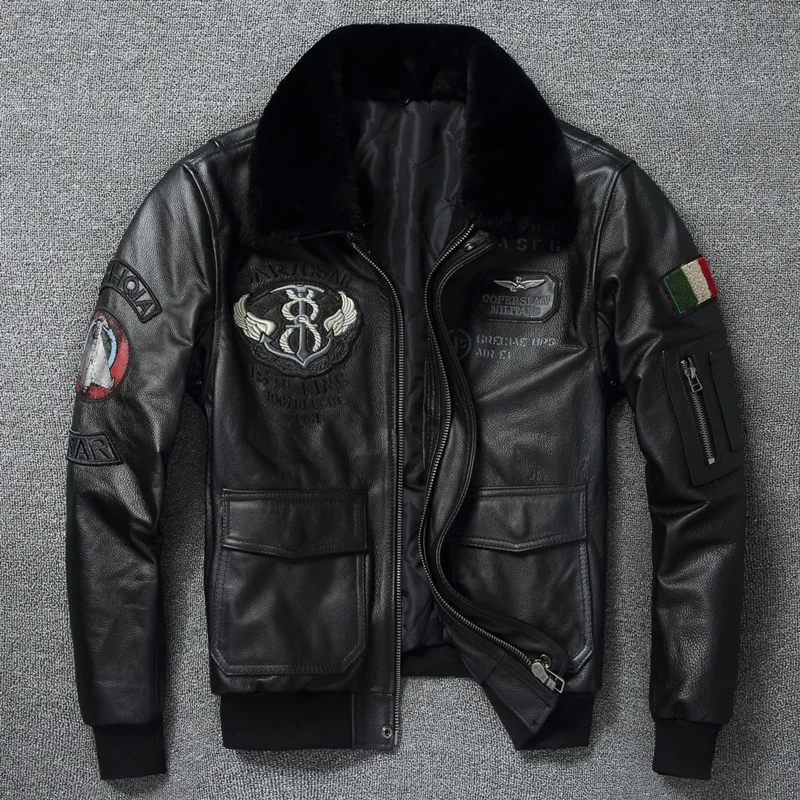 

Бесплатная доставка Новинка 2023 на осень и зиму летный Костюм из первого слоя воловьей кожи куртка с вышивкой облегающее короткое пальто