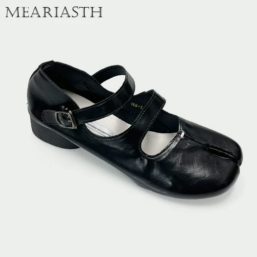 Новые балетки с круглым носком для женщин кожаные туфли двойной пряжкой и