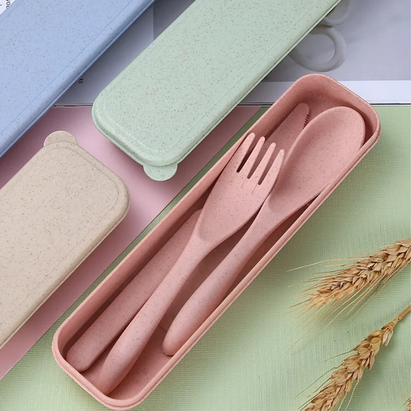 

Wheat Straw Dinnerware Set Portable Tableware Knife Fork Spoon Chopsticks Set Travel Cutlery Set Reusable Camping Utensil Box