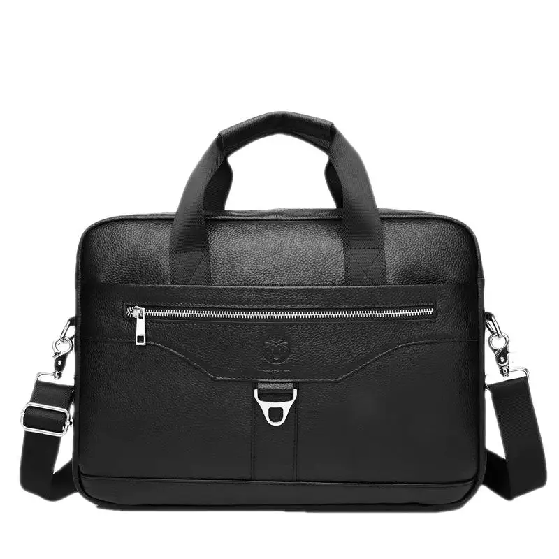 Business Men Genuine Leather Briefcase Simple Cowhide Shoulder Bag Large Capacity Handbag 16-Inch Laptop Bag For Male