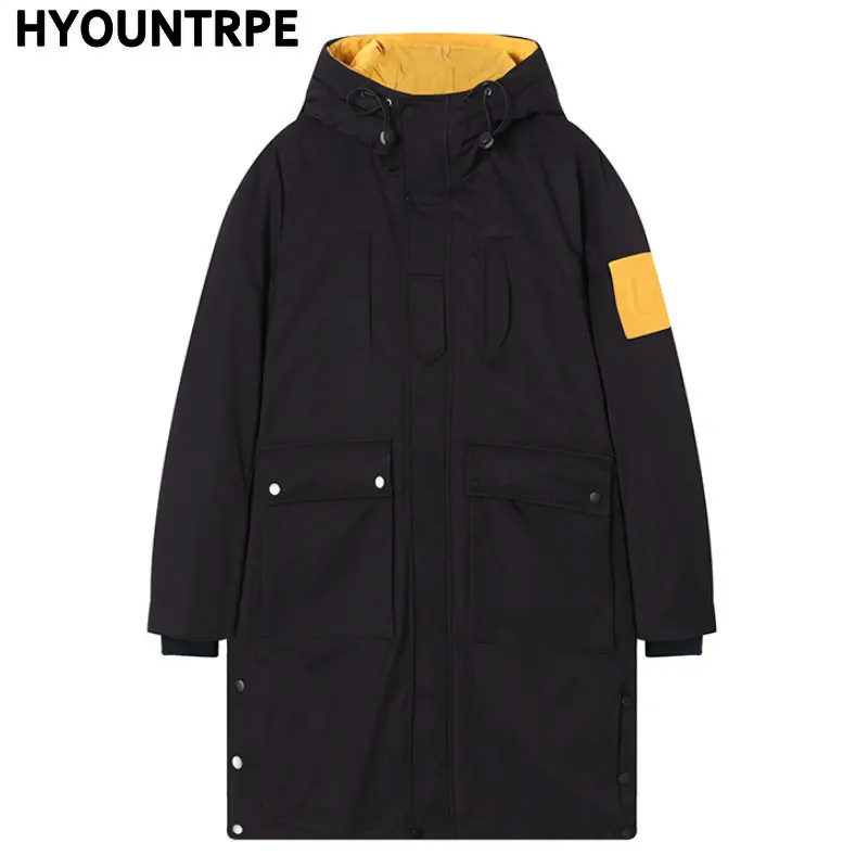 Fashion Letters Embroidery Duck Down Long Jacket Mens Plus Size Winter New Casual Hooded Zipper Parkas Warm Down Coats Jeckets