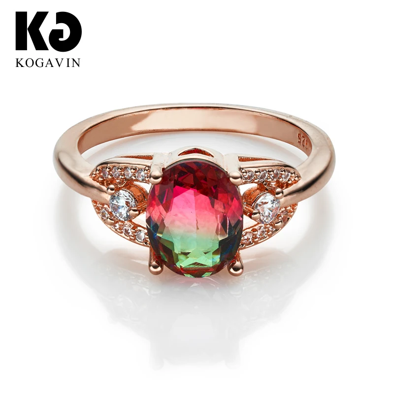 

KOGAVIN Rings For Women Crystal Crystal Ring anillos anillos mujer Ring Wedding Female Pink Blue Simple Design Woman Rings