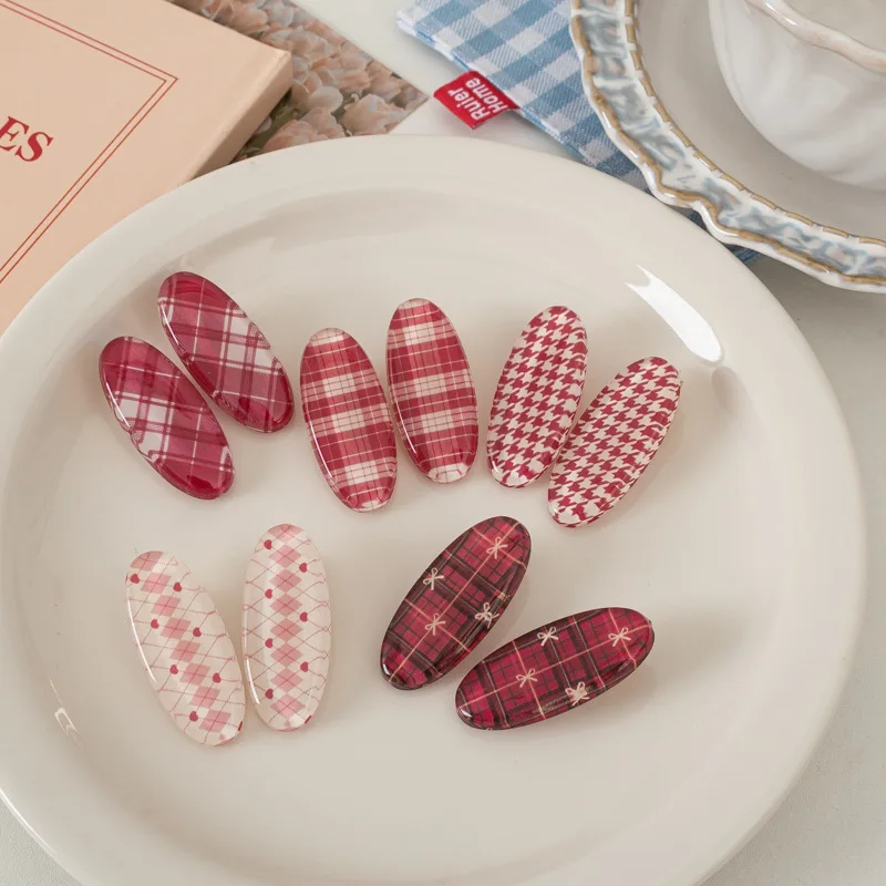 Женские винтажные геометрические заколки для волос в клетку милые боковые