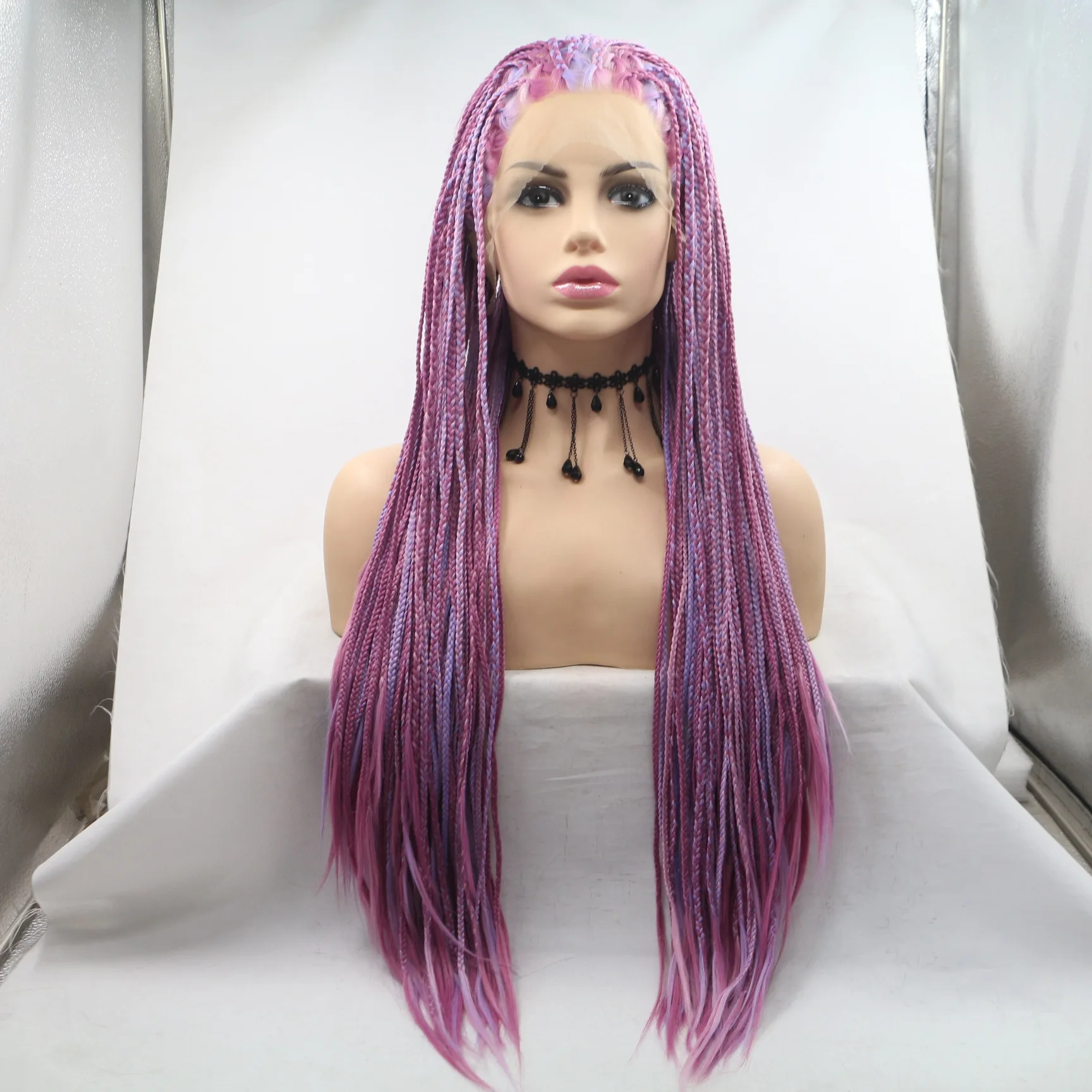 180% Density 26 Inches Long Synthetic Hair Box Braids Lace Front Wig For Black Woman