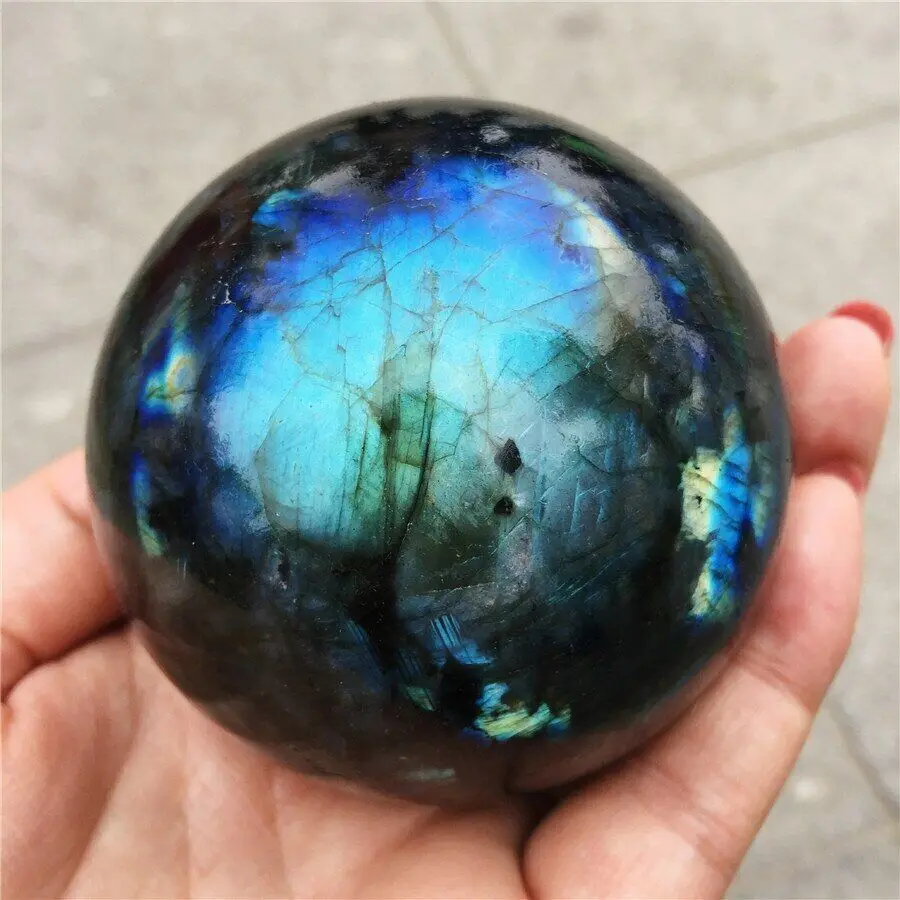 

Сферический шар из натурального радужного Лабрадорита, кварцевый кристалл, заживление, 2 дюйма (45-50 мм)