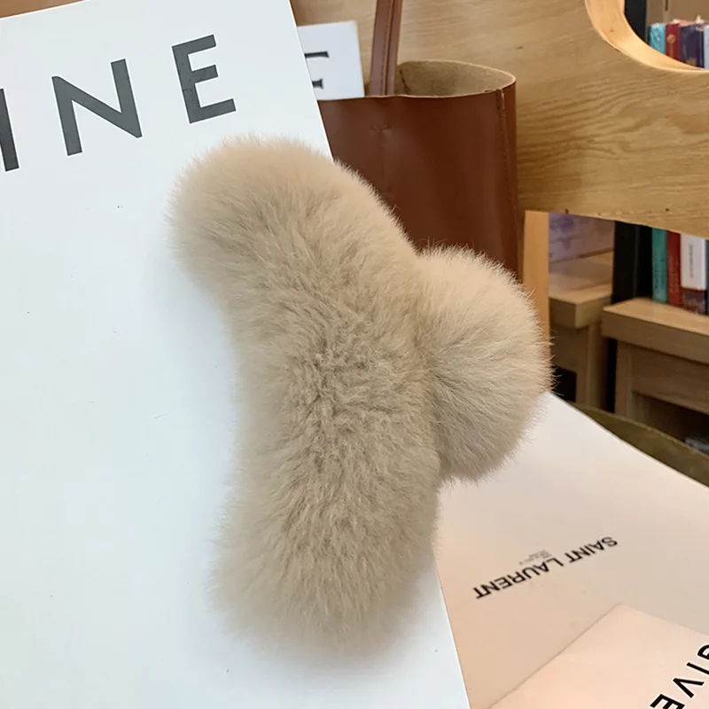 

Soft Fluffy Rex Rabbit Fur Catch Clip Ins Plush Hairpin Leopard Print Hair Clip Autumn and Winter Clip Headdress Shark Clip