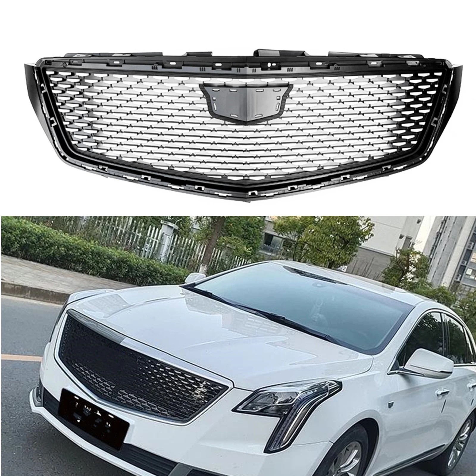 

Front Grille Racing Grills For Cadillac XTS 2018-2020 Silver Diamond Style Car Upper Bumper Hood Mesh Grid Replacement Body Kit