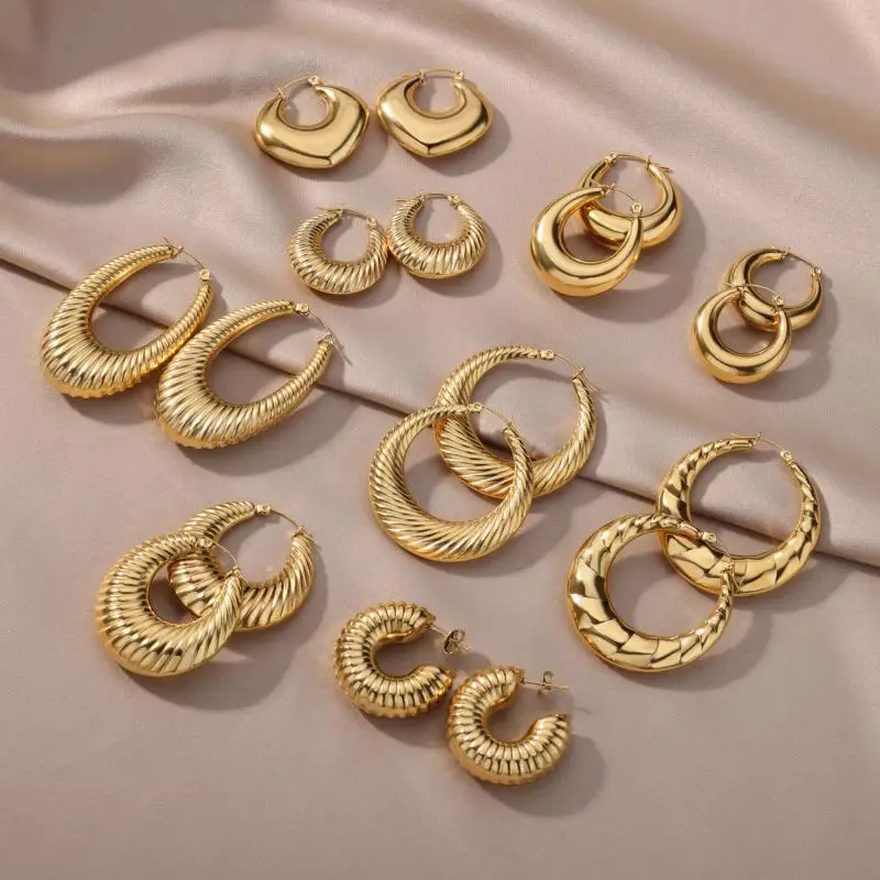 

Stainless Steel Earrings for Women Vintage Gold Plated Piercing Hoop Earring Bohemian Jewelry Gift for Lover Mother Aretes Mujer