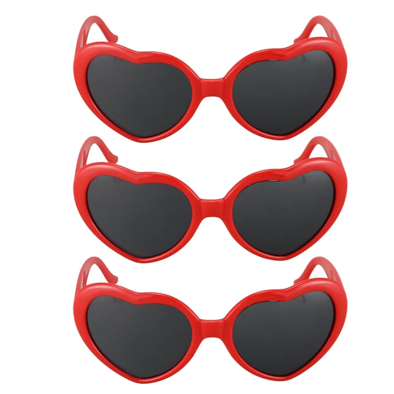 

3X Fashion Cute Retro Love Heart Shape Lolita Sunglasses Fancy Dress Party HOT - Red