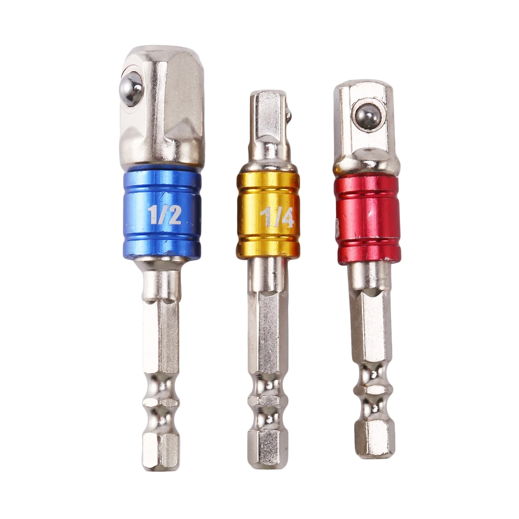 3PCS Socket Adapter Impact Set Hex Shank to 1/4 3/8 1/2 inch Colorful Extension Converter Impact Drill Bits Driver Power Hand To