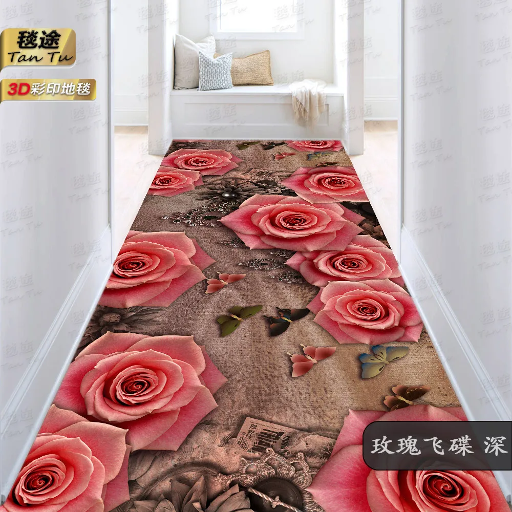 

Floral Print Balcony Corridor Carpets for Living Room Doorway Kitchen Rug Flannel Non-slip Home Bedroom Carpet Floor Area Rug
