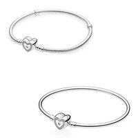 original moments heart with crystal snake chain bracelet bangle fit women 925 sterling silver bead charm pandora jewelry