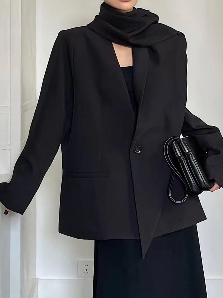 TWOTWINSTYLE однотонный лоскутный шарф уличная одежда блейзер для женщин с v-образным