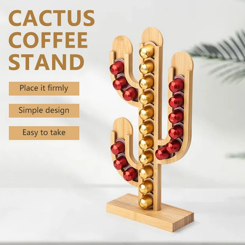 1 PCS Bamboo Rotating Capsule Coffee Storage Rack Display Stand Cactus Cup Type Dispenser