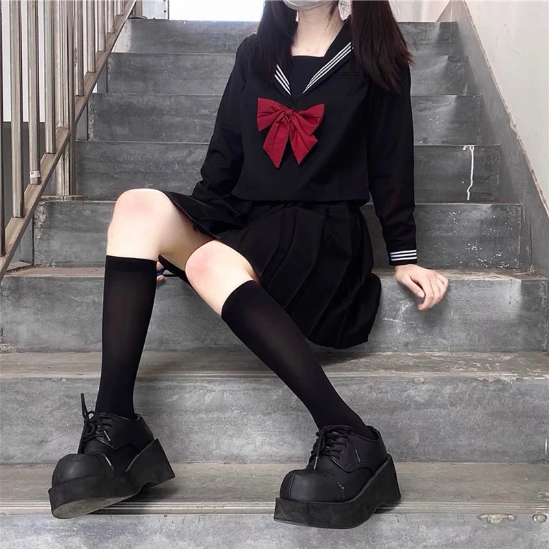 

Униформа школьная в японском стиле, одежда для девушек и студентов темно-синего цвета, сексуальный черный костюм JK, искусственная и искусст...