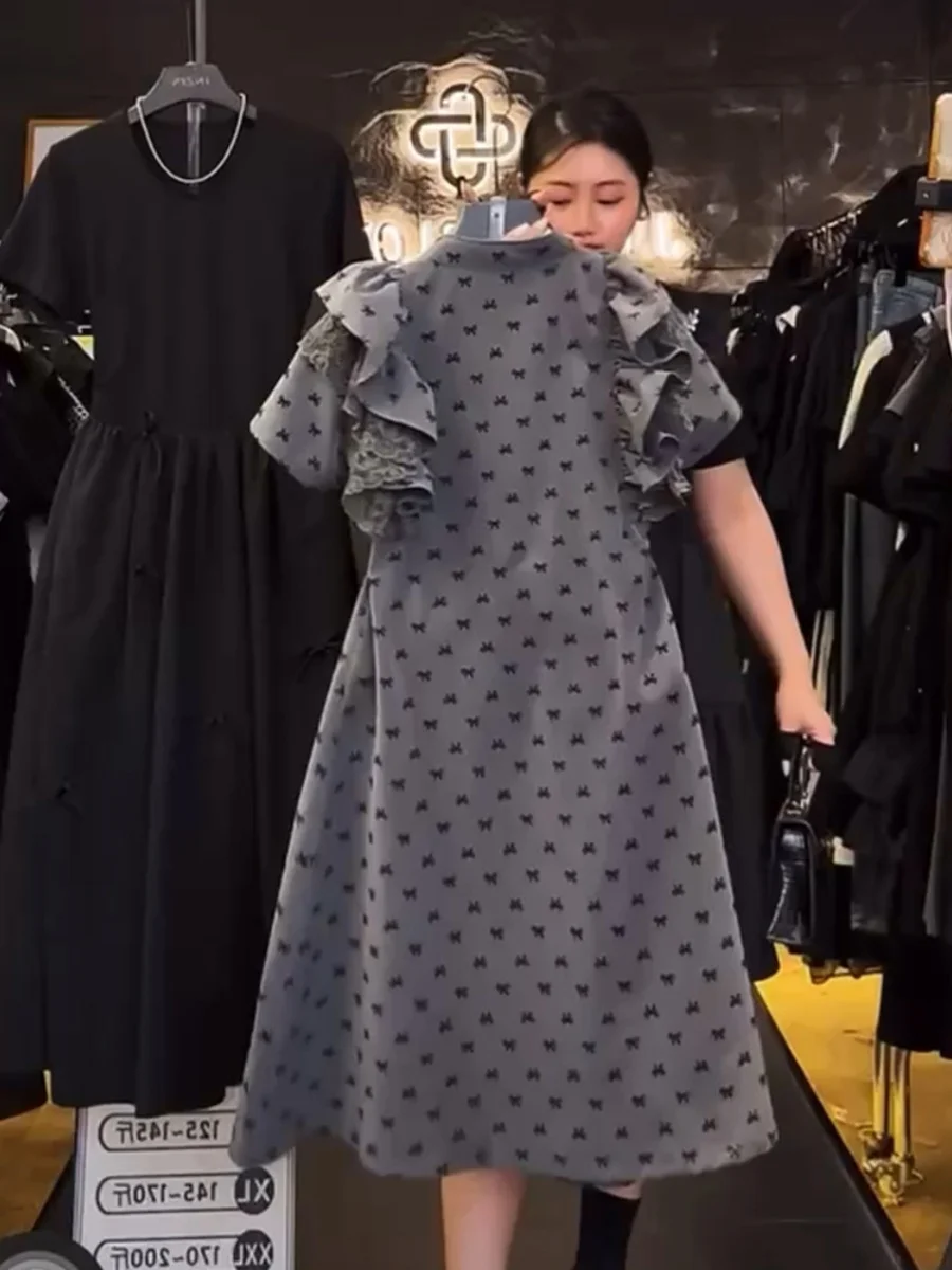 French sle Retro Age-Reducing Print Dress Women Summer New Elegant Frill Slimming Tea Break a-Line Skirt