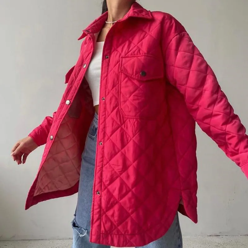 Long Breasted Lapels Loose and Warm Rhombus Cotton Clothes New 2022 Autumn and Winter All-match Thickened Cotton Clothes Women
