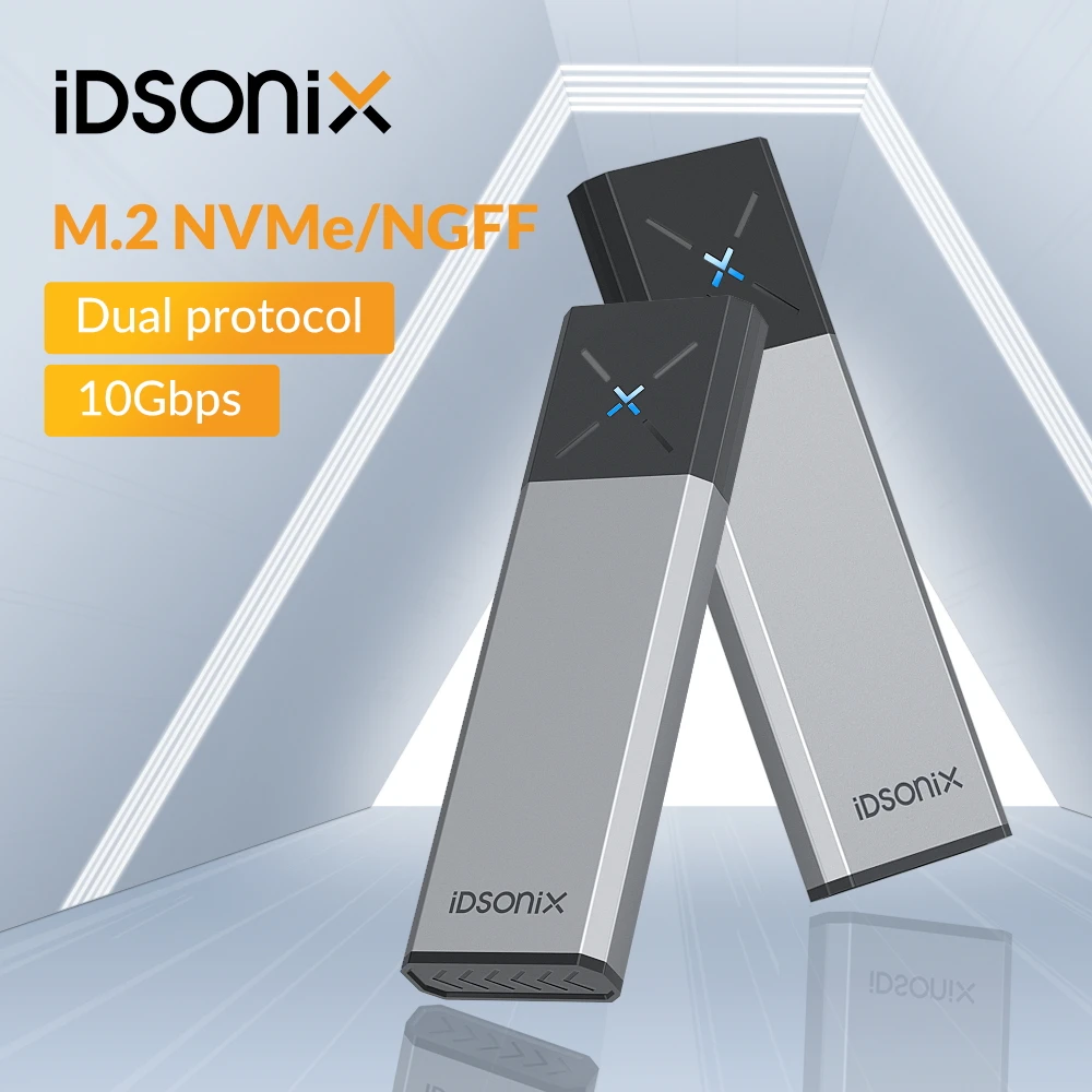 iDsonix SATA3.0 SSD Case M.2 NVMe SATA Dual Protocol Case PCIE NGFF External Hard Drive Box Support UASP For Macbook Laptop PC