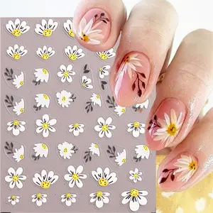 Qdsuh Sunflower Nail Art Stickers Floral Flower Nail Decals Water Transfer Nail Stickers Small Daisy Flowers Designs Nail Tattoo Stickers Manicure DIY