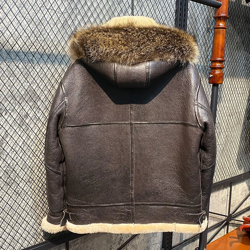 

Winter 2023 Coat Original One Fur for Sheepskin Flight Motorcycle Suit Men’s Leather Jacket