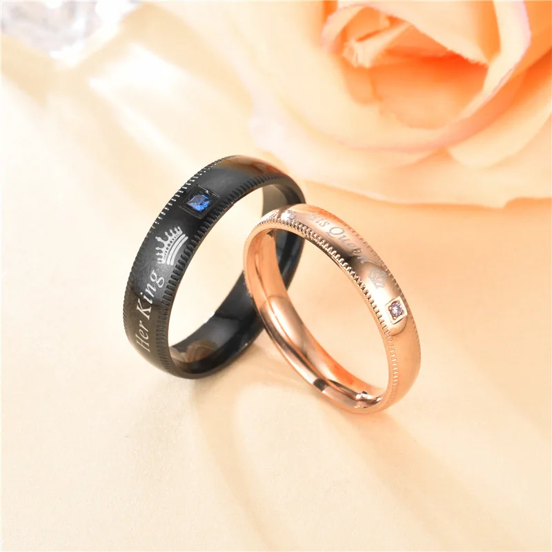 

Fashion Jewelry Her King His Queen Couple Ring Fashion Personality Men'S And Women'S Titanium Steel Crown Ring