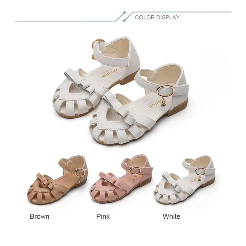 Congme Kids Shoes Korean Girl Sandals Fashion Knit Leather Heart Princess Sandals Soft Flat Shoes