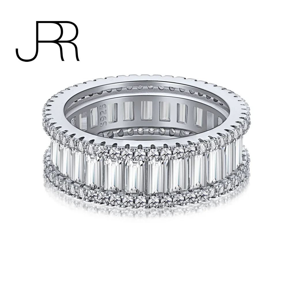 

JRR High Quality 925 Sterling Silver Pink Simulate Diamond Wide Wedding Band Eternity Party Women Ring Fine Jewelry Promise Gift