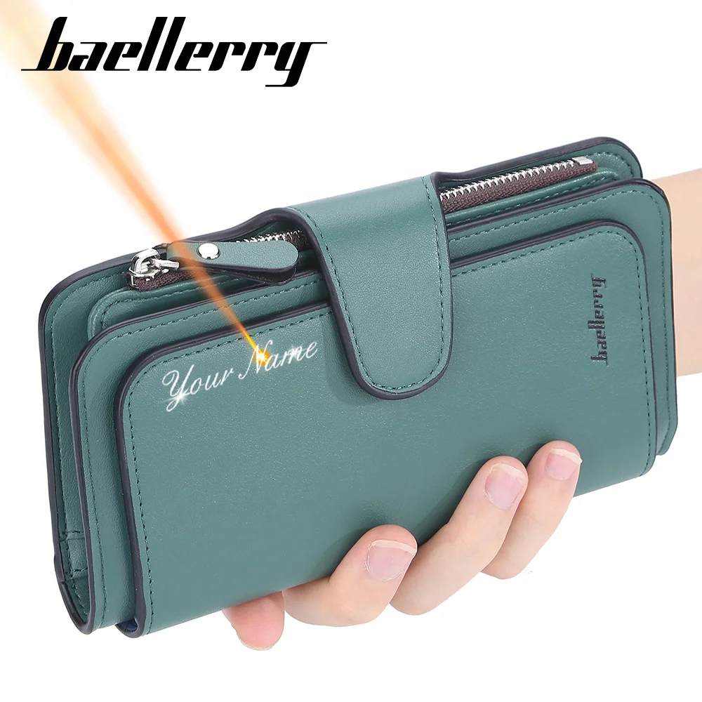

2023 Women Long Wallets Name Engraving Top Quality 15 Card Holders Classic Female Purse Zipper Brand Wallet For Women