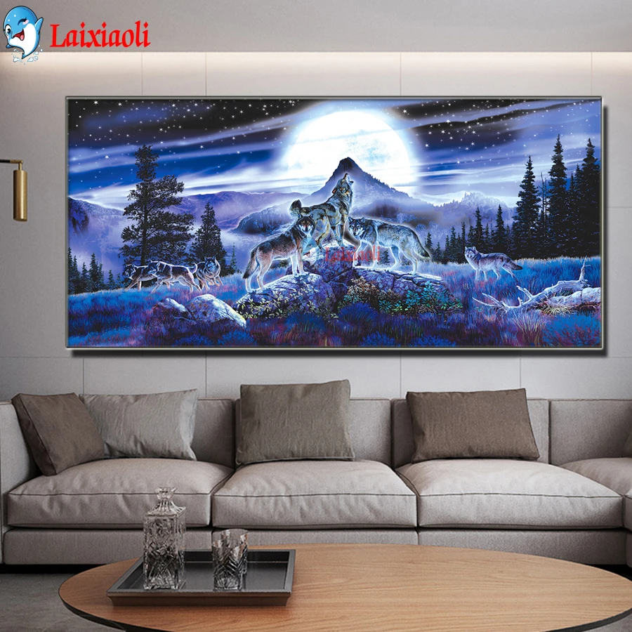 

Night Wolves Diamond Painting moon wolf family forest landscape Cross Stitch Kits Full Diamond Embroidery Mosaic big Decor Home