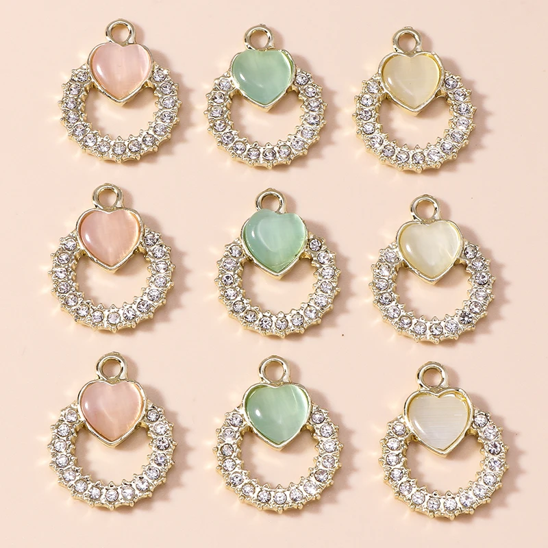 

10pcs Luxurious Opal Stone Heart Charms Gold Color Crystal Pendants for Necklace Bracelets DIY Jewelry Making Handmade Crafrting