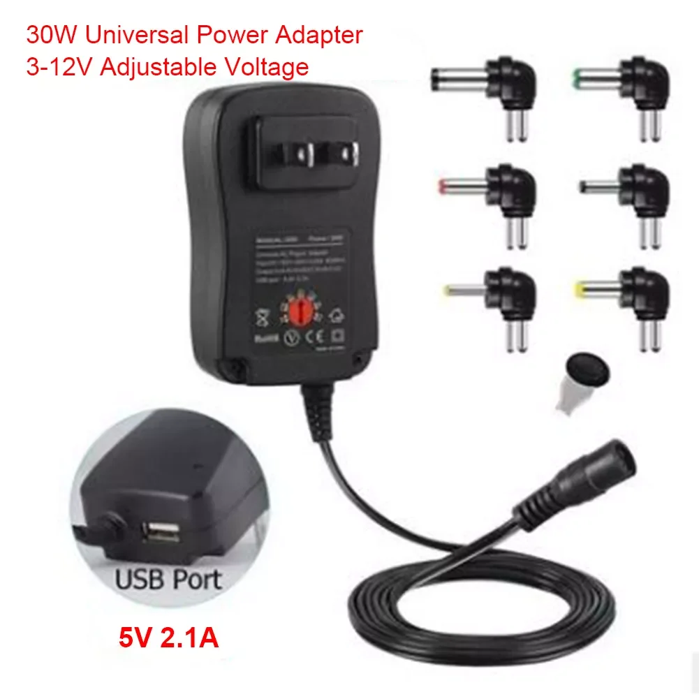 

4.5V 5V 6V 7.5V 9V 12V 2A AC DC Adaptor Adjustable Power Adapter Universal Charger Supply 30W With 6 Selectable Connector Tip