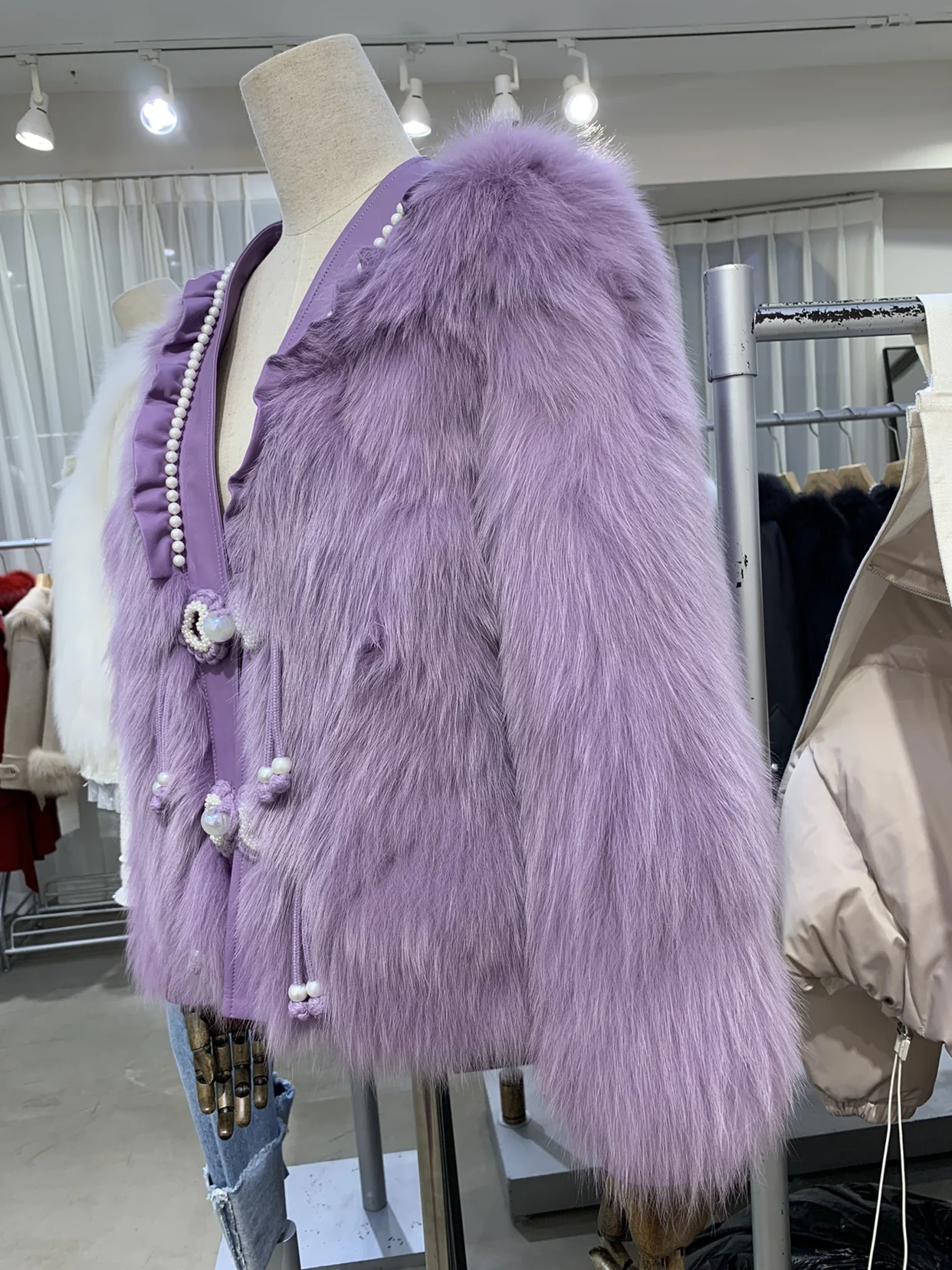 Purple Pearls Fox Fur Coat Women Luxury 2023 Winter New Trendy High-end Pearl Buckle Fur Integrated Leather Fur Coats for Women