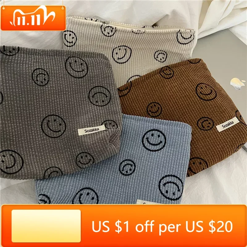 

Вельветовая косметичка в японском стиле, женские сумочки, кошельки, органайзер для косметики с улыбкой и точками, сумка для хранения косметики, женская сумка-карандаш для косметики