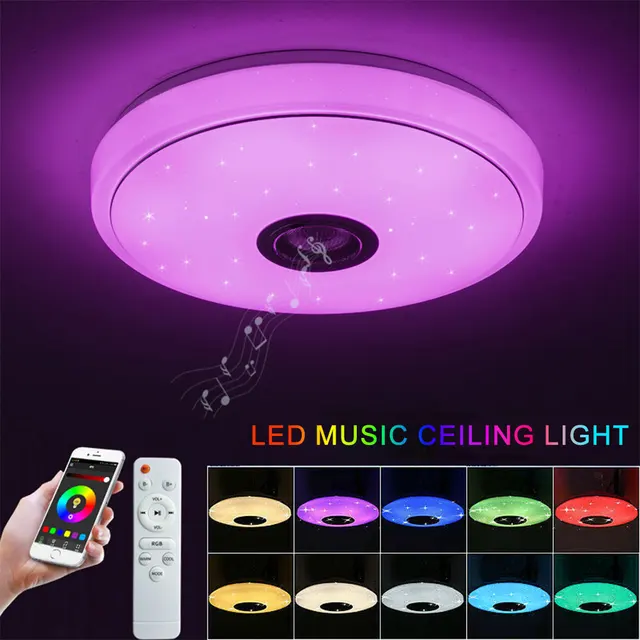 Bluetooth-Compatible Speaker Music Ceiling Light Phone APP Control 256 Colors Flush Down Lamp RGB Lights for Bedroom Living Room 1