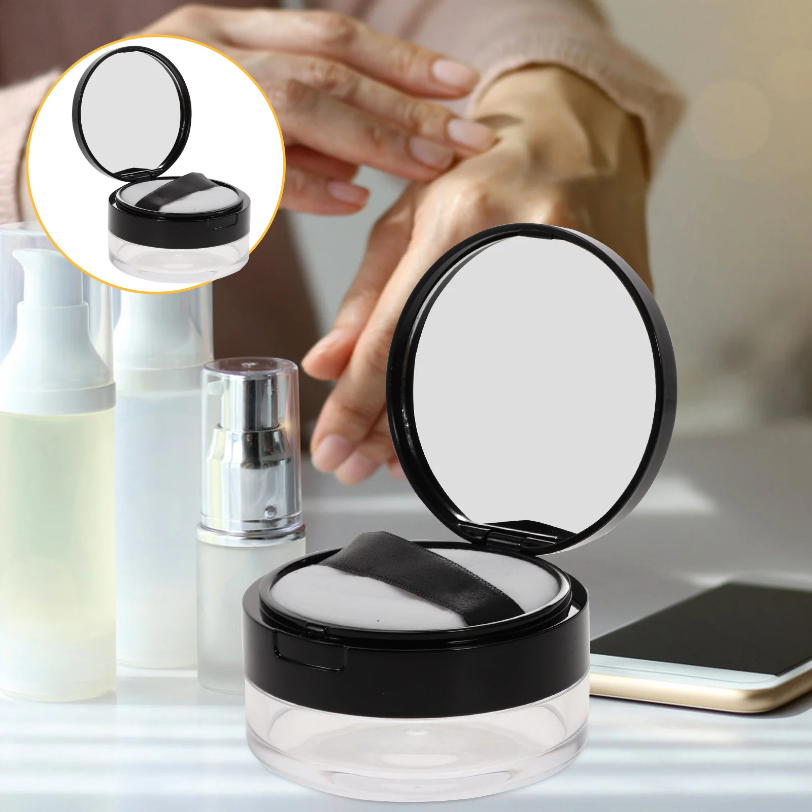 

Case Puff Container Empty Makeup Box Loose Jars Holder Refillable Containers Travel Jar Face Storage Compact Sifter Round Lids