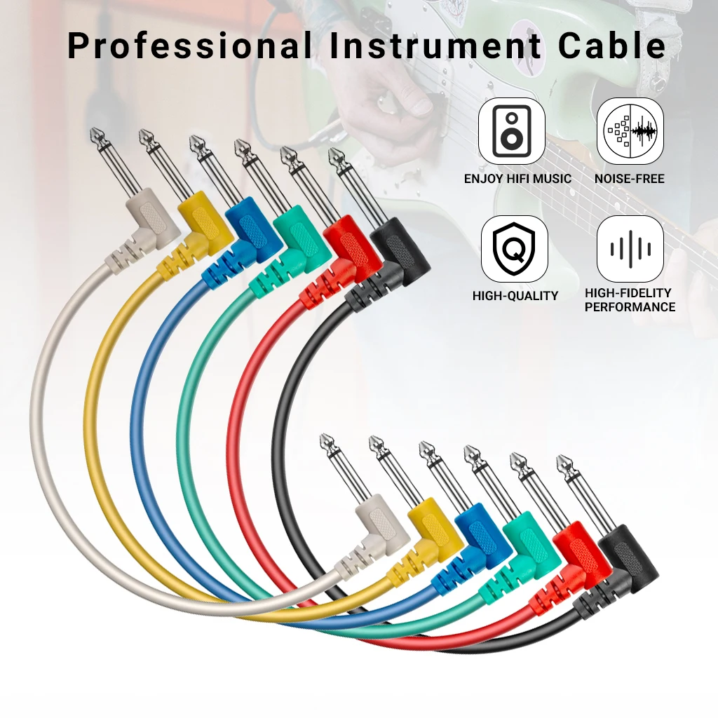 

6PCS Set Electric Guitar Parts Colorful Angled Plug Audio Cable Leads Patch Cables For Effects Effect Pedals JOYO MOOER BOSS ETC