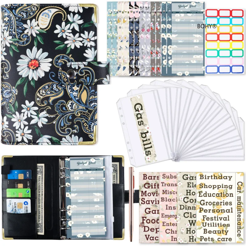 

A6 31pcs/set Color Printing Budget Binder Planner Pu Leather Envelopes Cash Saving Money Storage Pocket Notebook