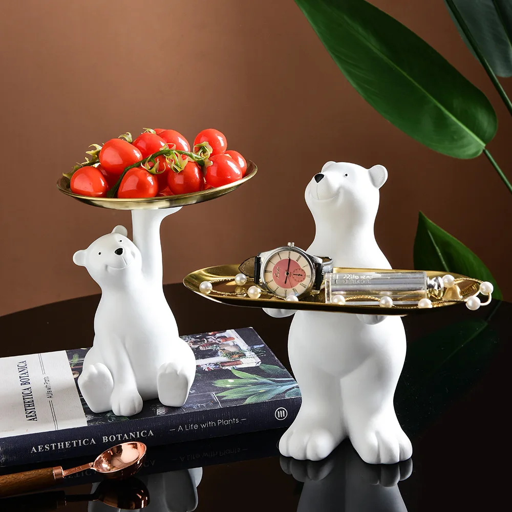 

Resin Crafts Polar Bear Tray Storage Decoration Home Living Room Bedroom Nightstand Decoration Key Storage Tray