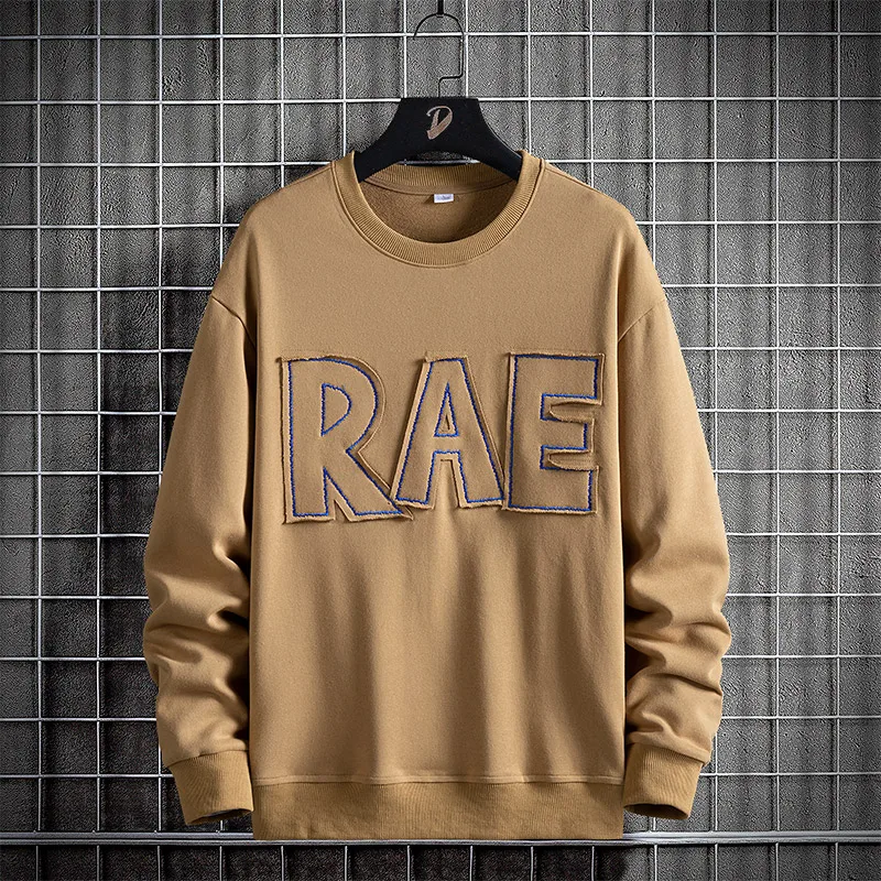 

Letter Printed Patches Sweatshirt Men Funny Design Loose Pullover Contrast Color Sweatershirt Mens Clothing Plus Size Up To 8XL