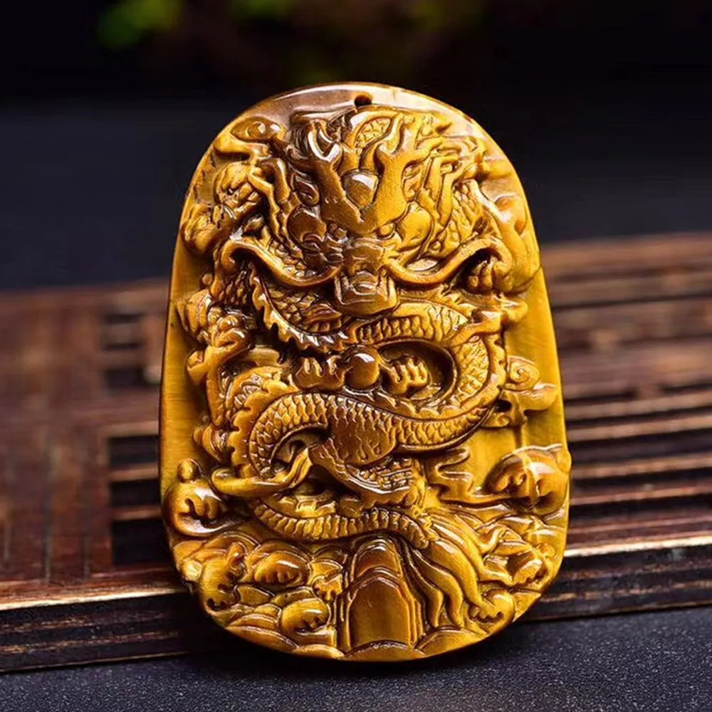

New Natura Tiger Eye Stone Original Ecological Texture Delicate Pendant Golden Yellow Dragon-Shaped Neckhewelry Necklace Jewelry