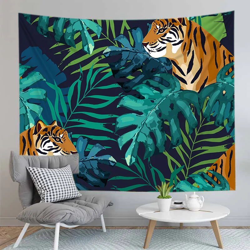 

Mysterious Forest Tapestry Wall Hanging Jungle Animal Plants Illustration Tapestry Living Room Bedroom Home Decor Wall Covering