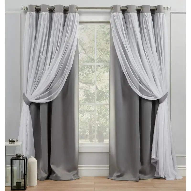 

Curtains Catarina Layered Solid Room Darkening Blackout and Sheer Grommet Top Curtain Panel Pair, 52x96, Soft Grey
