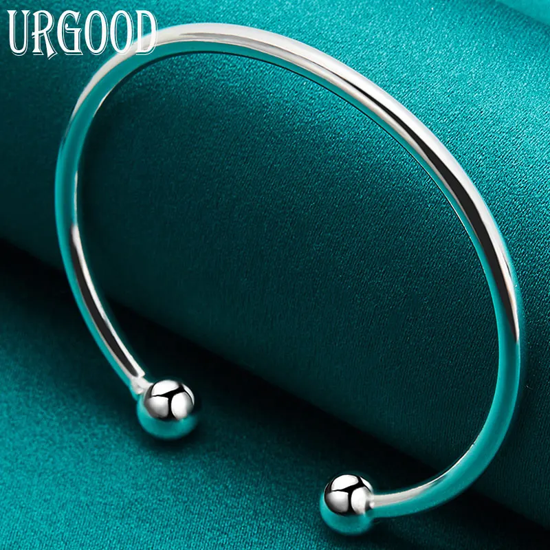 

925 Sterling Silver 4mm Smooth Solid Bead Open Bangle For Women Man Party Engagement Wedding Romantic Fashion Jewelry Gift