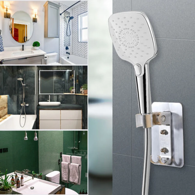 

Aluminum Shower Bracket Drill-free Shower Nozzle Hose Base Perforated Free Wall Mounted Holder Sturdy Durable Bathroom Supplies
