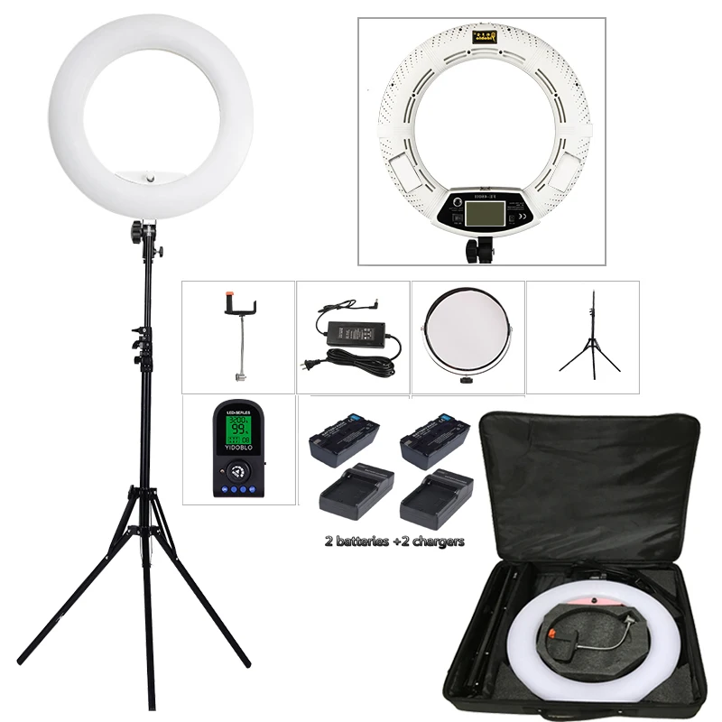 

Yidoblo FE-480II Two color Adjust Ring Light 480 LED Lamp Video Makeup selfie Photography Lighting + stand + bag + battery Kit