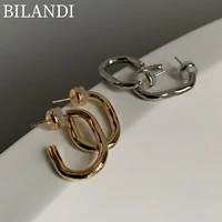 bilandi 925%c2%a0silver%c2%a0needle fashion jewelry oval metal earrings cool design simply hot selling drop earrings for girl gift